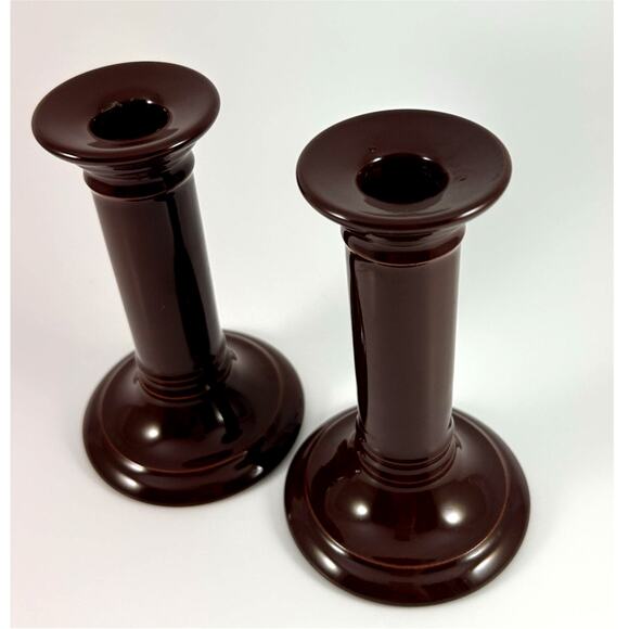Discontinued Royal Doulton- England - Pottery Candlesticks- Glossy Brown Glaze - Picture 2 of 3